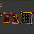 Red And Yellow Weapon Models With Mechanical Structure And Square Frame Design