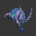 Game And Movie Character With Green Hair Purple Bow Blue Glowing Orb And Dynamic Pose
