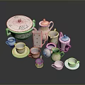Elegant Ceramic Tea Set With Teapot Cups Plates And Lidded Containers