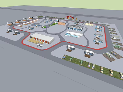 Boutique Guesthouse Buildings With Overall Layout Parking Area And Courtyard Planning 3d model