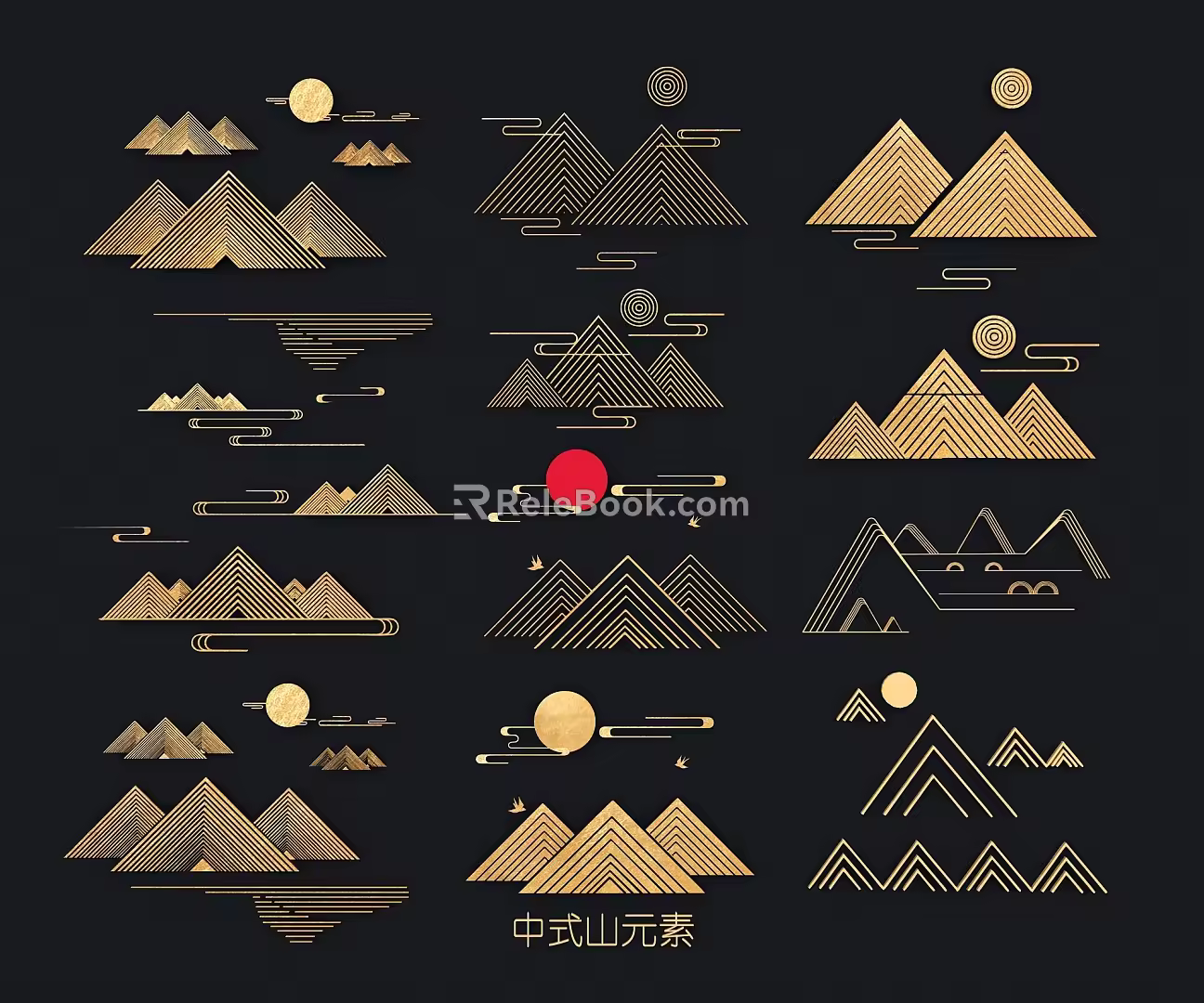 New landscape cloud pattern ancient rhyme linear landscape elements national tide classical artistic conception hollow carving 3d model