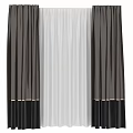 Elegant Dark Brown Curtains With White Sheer Inner Layer And Decorative Trim 3d model