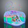 Whimsical Kids Room Interior With Dreamcatcher Swing Slide And Colorful Desk