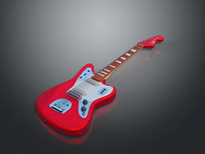 Red Glittery Electric Guitar With Shiny Body Chrome Pickups And Smooth Wooden Neck 3d model