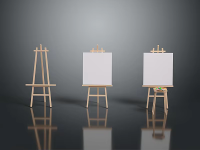Wooden Art Easels With Blank Canvases And Painting Tools For Studio Display Setup 3d model