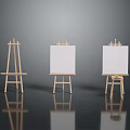 Wooden Art Easels With Blank Canvases And Painting Tools For Studio Display Setup
