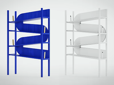 Modern Blue and White Curved Shelving Unit with Multiple Shelves and Contemporary Design 3d model