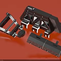 3D Modeled Black Metal Mechanical Components Featuring Structural Frames And Connectors