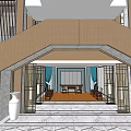 Chinese Traditional Style Detached Villa With Curved Roof And Large Glass Windows