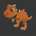 Cute Orange Cartoon Dinosaur Character Creature With Green Eyes White Spikes And Claws