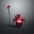 Red Horned Demon Creature With Spiked Armor And Chain Staff Weapon 3d model