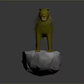 Yellow Lion with Fluffy Mane Standing on White Rock