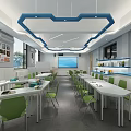 Modern School Classroom With Green Chairs White Tables Projector And Learning Space 3d model