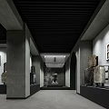 Cultural Center Interior Design With Gray Walls Black Ceiling Stone Artifacts And Wall Art