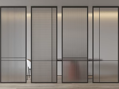 Modern Minimalist Room Dividers Interior Design With Metal Frame Slatted And Grid Pattern Panels 3d model