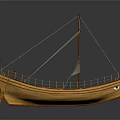 Classic Wooden Sailboat Model with Octopus Design on Sail and Hull as Traditional Water Vessel
