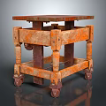 Vintage Rustic Wooden Desk With Rolling Wheels And Distressed Storage Frame For Home Office