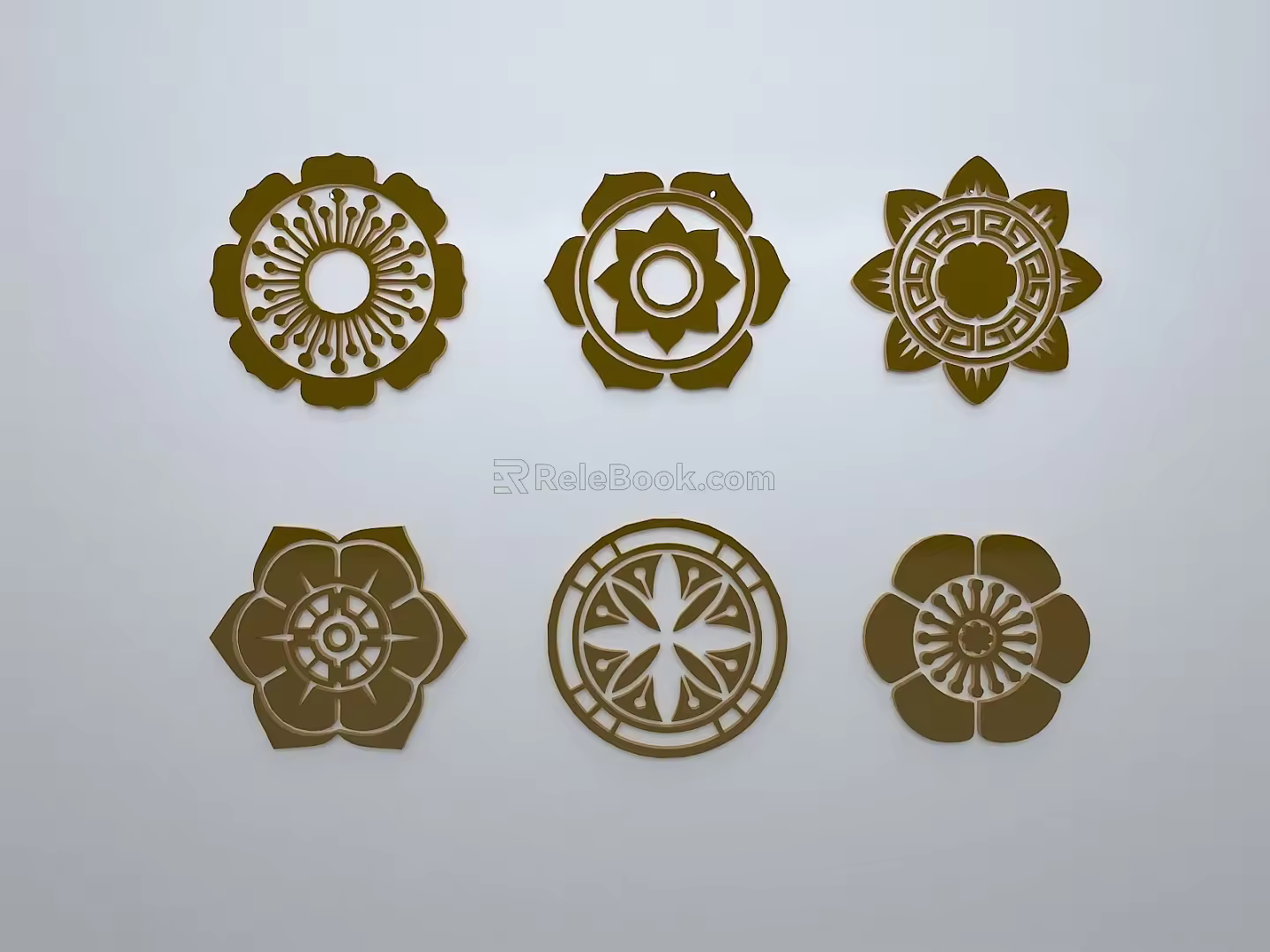 Chinese-style window grilles silhouette pane window sill border openwork window 3d model