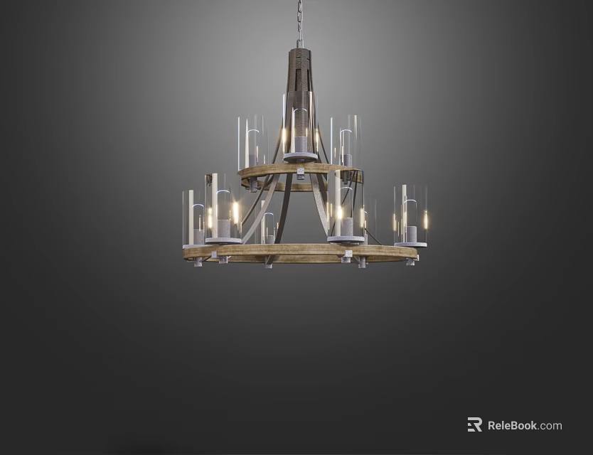 Multi Tiered Chandelier With Candle Shaped Lights And Metal Wooden Frame For Interior Decoration 3d model 