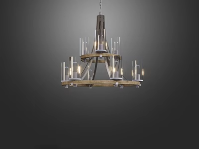 Multi Tiered Chandelier With Candle Shaped Lights And Metal Wooden Frame For Interior Decoration 3d model