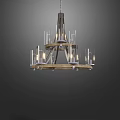 Multi Tiered Chandelier With Candle Shaped Lights And Metal Wooden Frame For Interior Decoration