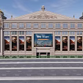 Opulent Classical Commercial Complex With Golden Embellishments Symmetrical Facade And Large Billboard