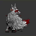 Game Movie Character White Fox With Multiple Tails Red Accents Gray Stripes And Red Eyes