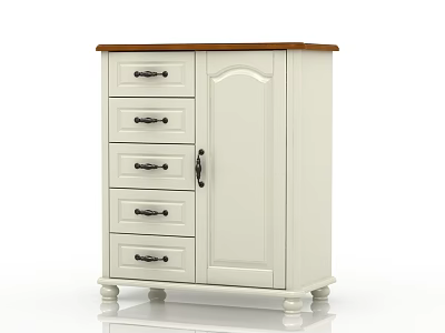 White Shoe Cabinet With Multiple Drawers And Wooden Top Short Legs Design 3d model