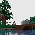 Building Blocks Forest Scene With Waterfall Small Boat Wooden Bridge And Green Trees