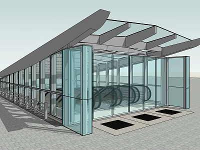 Modern Station Design With Glass Facade Canopy Roof And Entrance Platform 3d model