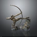 Dynamic Bronze Archer Statue With Bow And Rock Base Sculpture Design