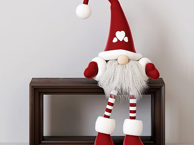 Christmas Gnome Doll With Red Hat White Beard And Striped Legs 3d model
