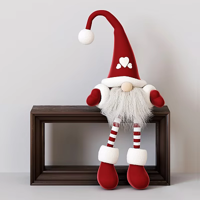 Christmas Gnome Doll With Red Hat White Beard And Striped Legs 3d model