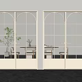 Light Double Doors With Arched Glass Panes in Interior Featuring Plant Furniture And Gray Floor