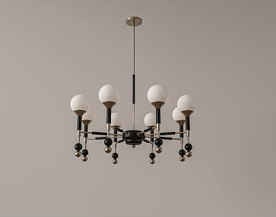 Modern Chandelier With Multiple White Spherical Shades Black Metal Frame And Small Black Ball Accents 3d model