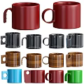 Colorful Assorted Mugs With Red Transparent Wooden Blue And Green Handle Designs