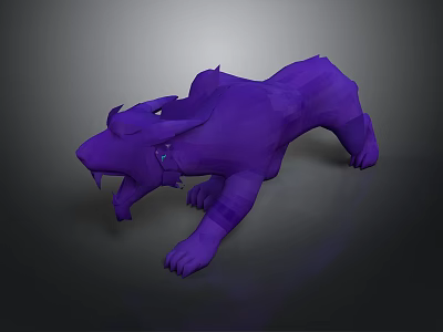 Purple Mythical Beast with Horns Sharp Fangs and Dynamic Muscular Aggressive Pose 3d model