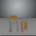 Simple Wooden Desk Chair And Metal Legs Side Table Furniture Set