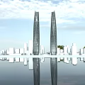 Modern Twin Office Towers With Reflection In Urban City Skyline