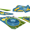 Colorful Modular Sports Court Designs with Basketball Hoops Various Shapes and Blue Green Yellow Surfaces