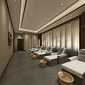 SPA Sauna Room Interior With Comfortable Loungers Wooden Buckets And Wooden Walls