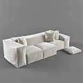Modern Beige Three-Seater Sofa With Soft Pillows And Matching Ottoman 3d model