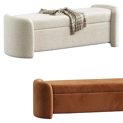 Plush White and Brown Sofa Bench with Decorative Blanket and Soft Cushioned Design 3d model