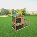 Decorative Ornament Combination Featuring Wooden Pet Cage Green Roof For Outdoor Grassland