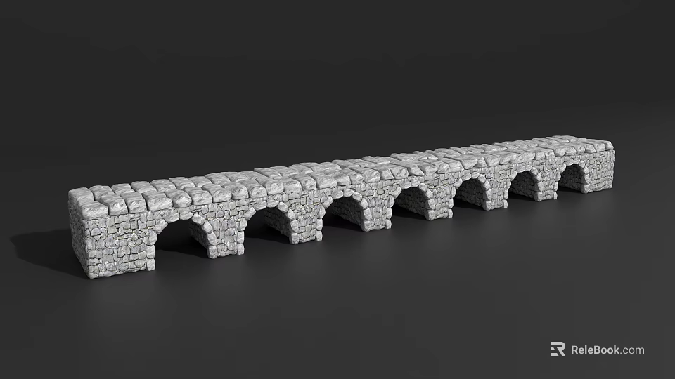 Stone and Wood Arch Bridge with Multiple Arches and Solid Construction 3d model 