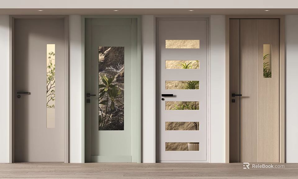 Modern Hinged Doors With Glass Panels And Various Wooden Designs For Interior Styles 3d model 