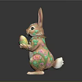 Decorative Rabbit Figurine With Colorful Floral Patterns Holding Egg for Festive Home Decoration