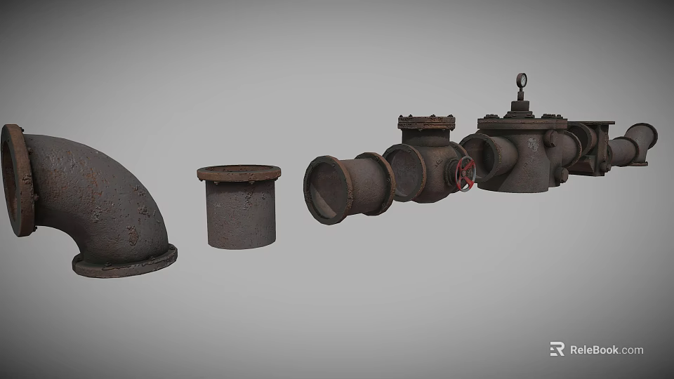 Sturdy Cast Iron Hardware Tools Featuring Pipe Elbows Tees And Flange Fittings 3d model 