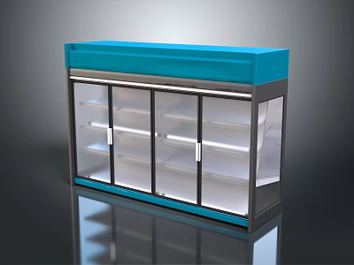 Electronic Refrigerated Display Case Commercial Glass Doors Blue Top Multiple Shelves For Retail Product 3d model
