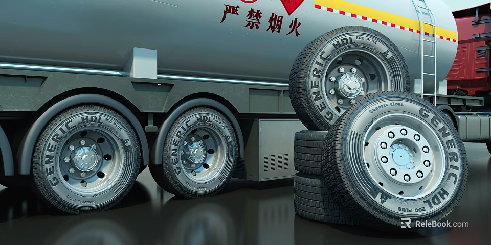 Sturdy Commercial Truck Tires With Stacked Storage And Alloy Wheel Rims 3d model 
